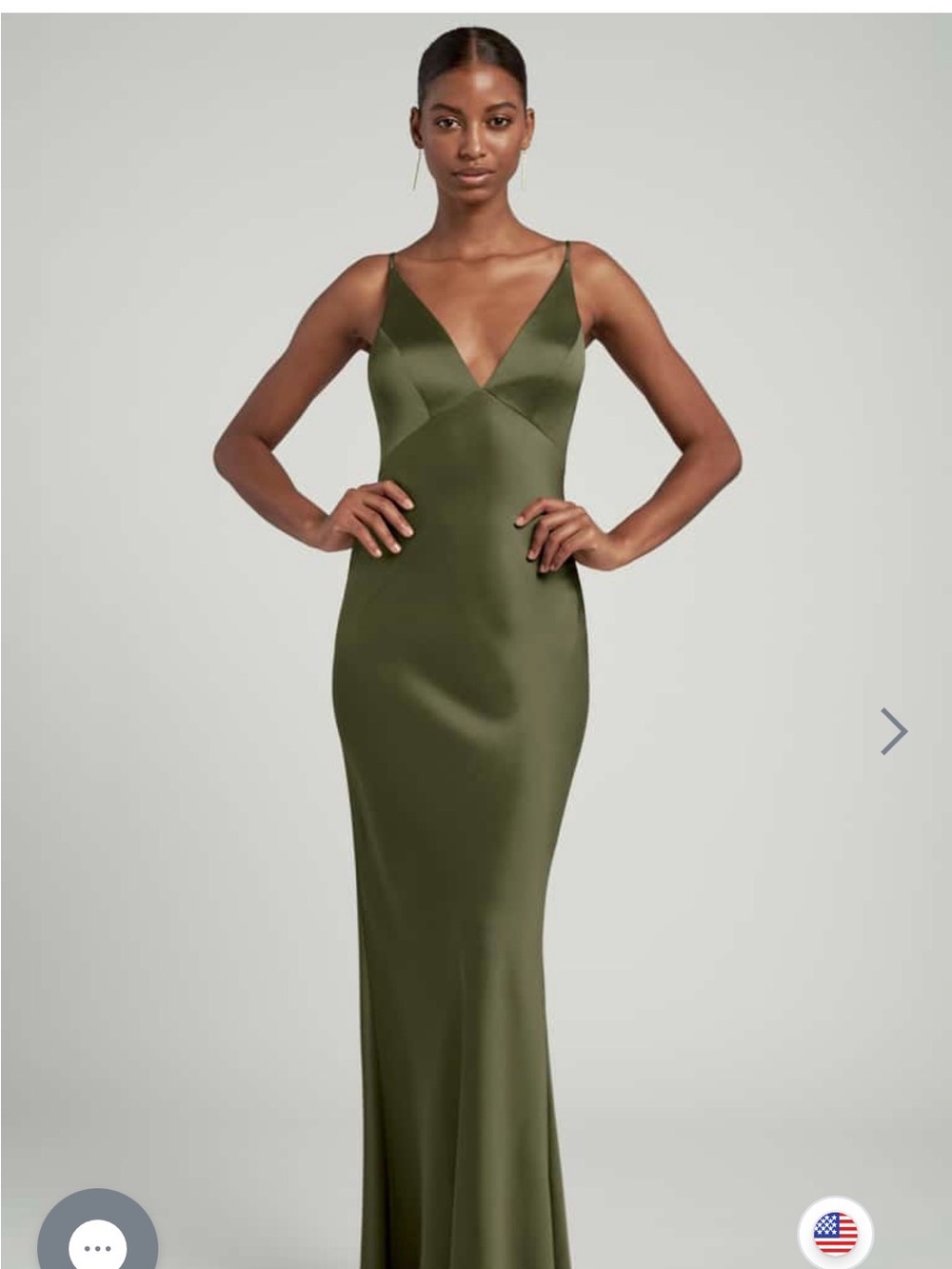 Jenny Yoo Olive Satin V-Neck Dress